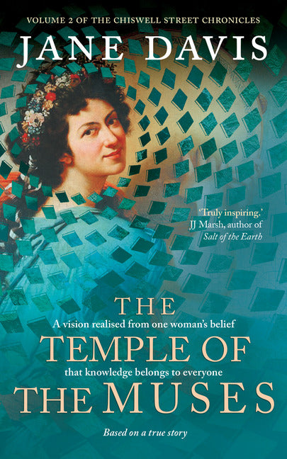 Book cover of 'The Temple of the Muses' by Jane Davis with a woman's portrait and geometric design.